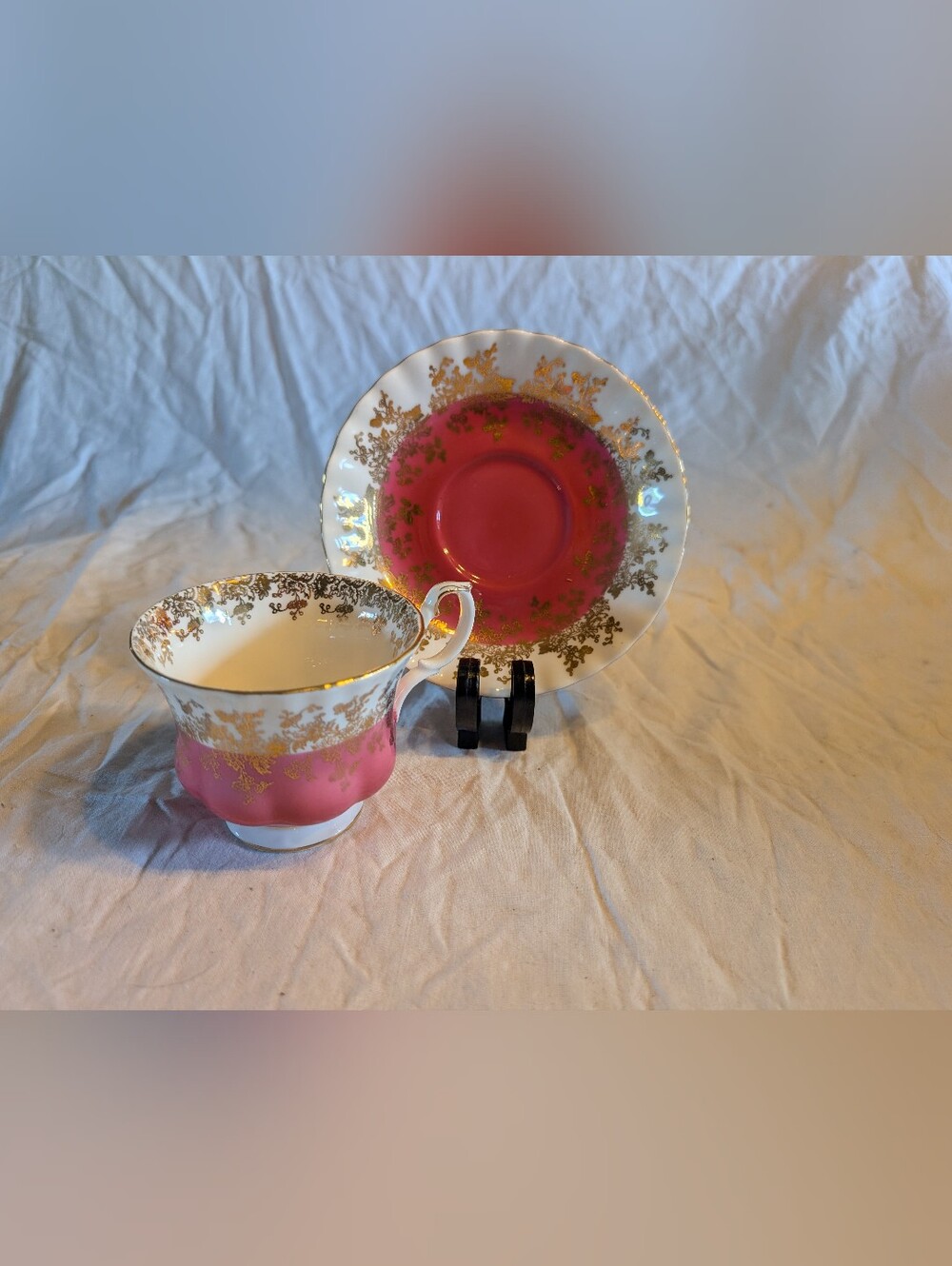 2/60$ Royal Albert Pink and Gold Porcelain Teacup with Saucer